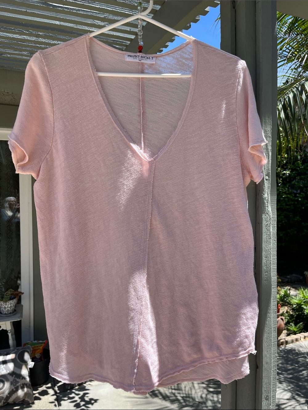 Project Social Linen T Pale Pink V-Neck Short Sleeve Top Size L